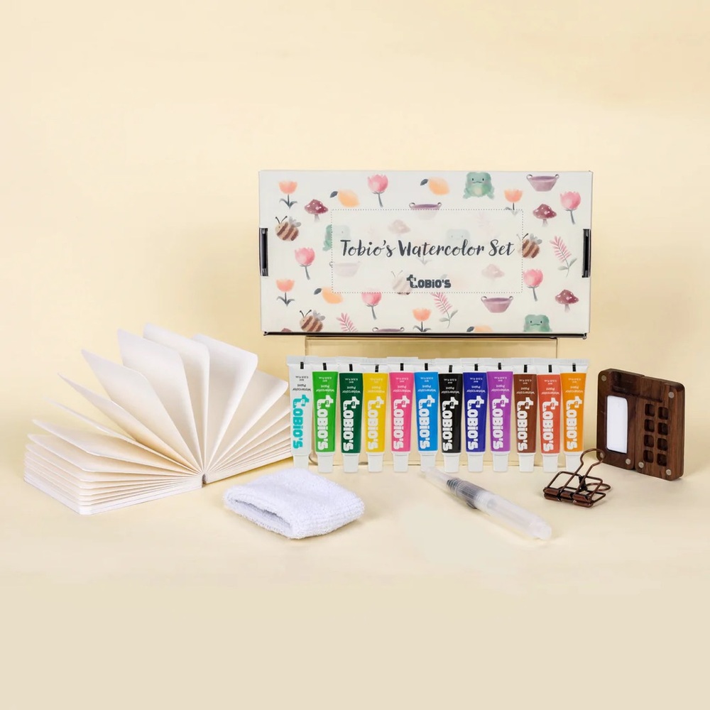 Tobio's Watercolor Set with Brush and Paper